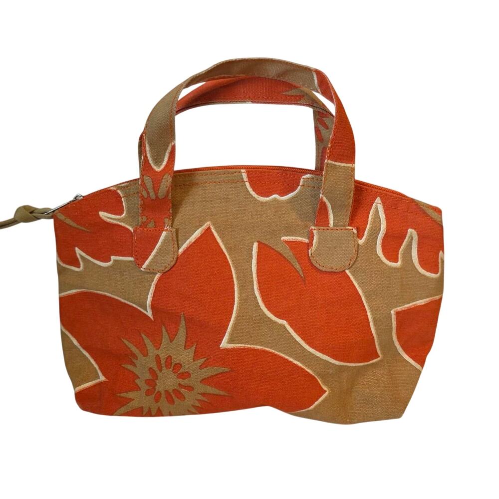 Vintage Style Orange Floral Canvas Tote Bag With‎ Lining Retro Boho